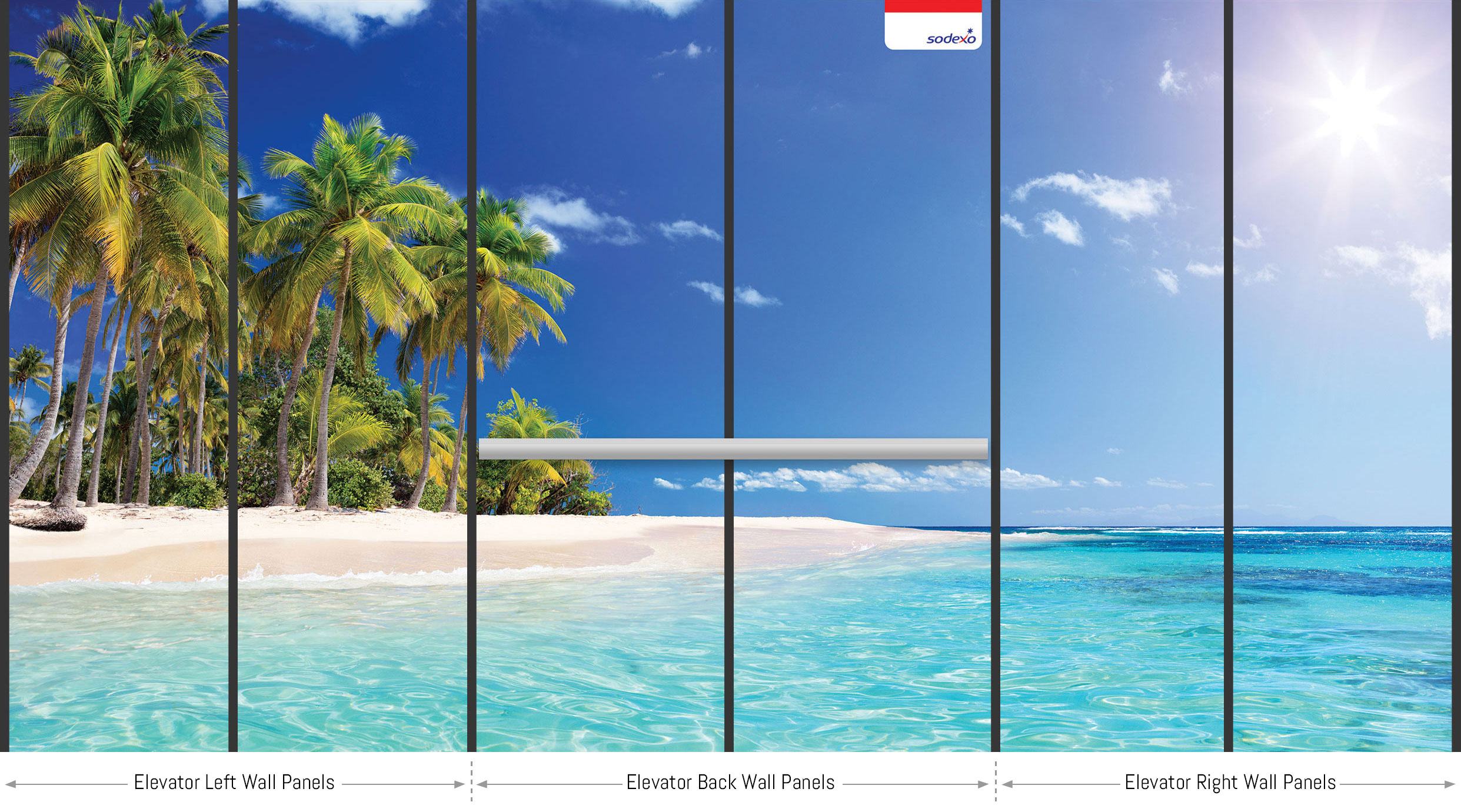 Elevator interior with photo of tropical beach